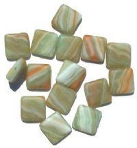 15 15x16mm Green & Orange Matte Marble Flat Square Beads